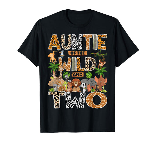 Auntie Of The Wild & Two 2Nd Birthday Boy Safari Jungle T-Shirt