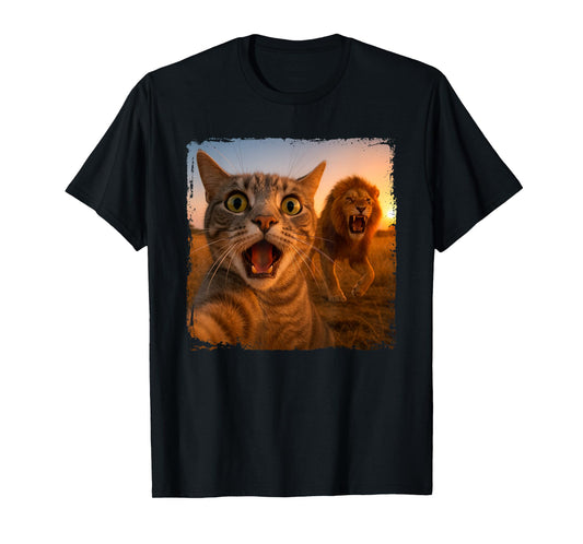 Funny Cat Selfie with Lion Cat Meme for Men Women Kids T-Shirt