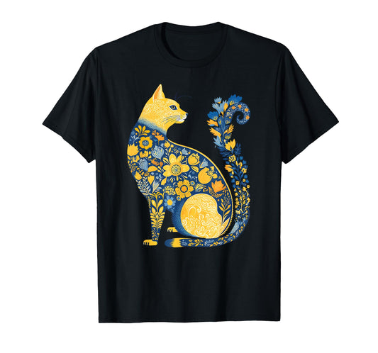 Ukrainian Cat Cute Floral Vintage Ukraine Flag & Vyshyvanka T-Shirt