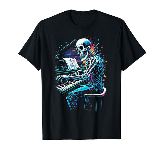 Skeleton Playing Piano Halloween Costume Pianist Musician T-Shirt
