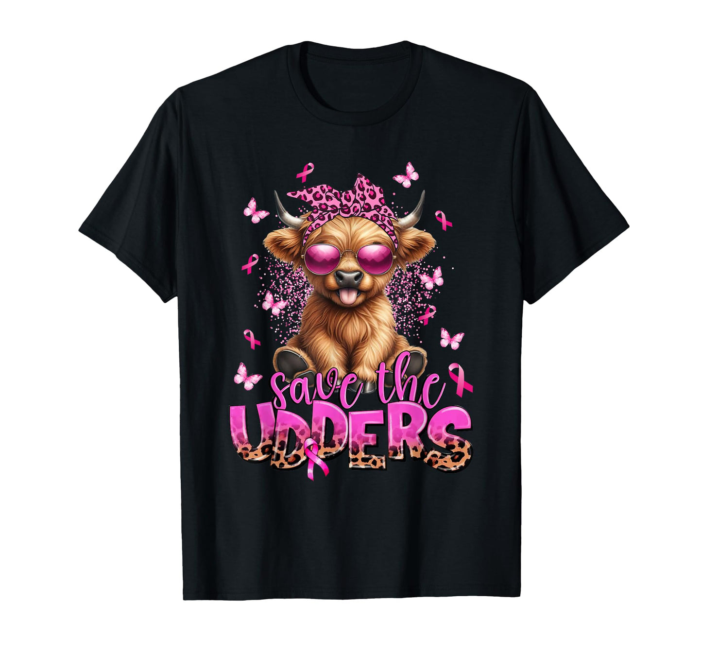 Save The Udders Breast Cancer Awareness Warrior Highland Cow T-Shirt