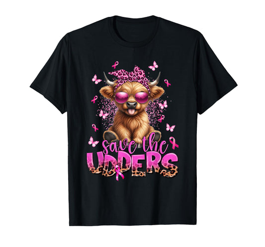 Save The Udders Breast Cancer Awareness Warrior Highland Cow T-Shirt