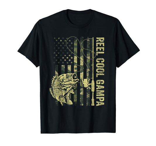 Reel Cool Gampa Camouflage American Flag Fathers Day Men T-Shirt
