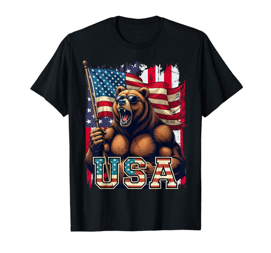 Bear USA 4th of July American Flag Patriotic T-Shirt