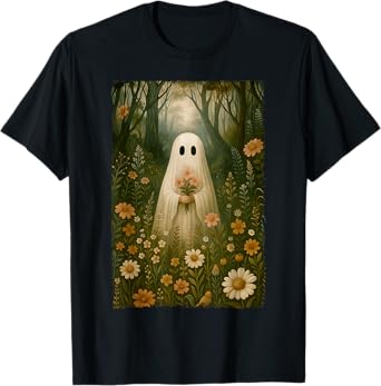 Vintage Halloween Cute Ghost Floral In The Forest Women T-Shirt