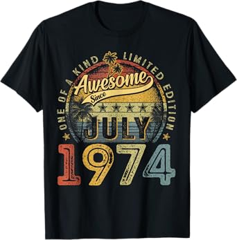 Awesome Since July 1974 Vintage Gift Men Women 50th Birthday T-Shirt