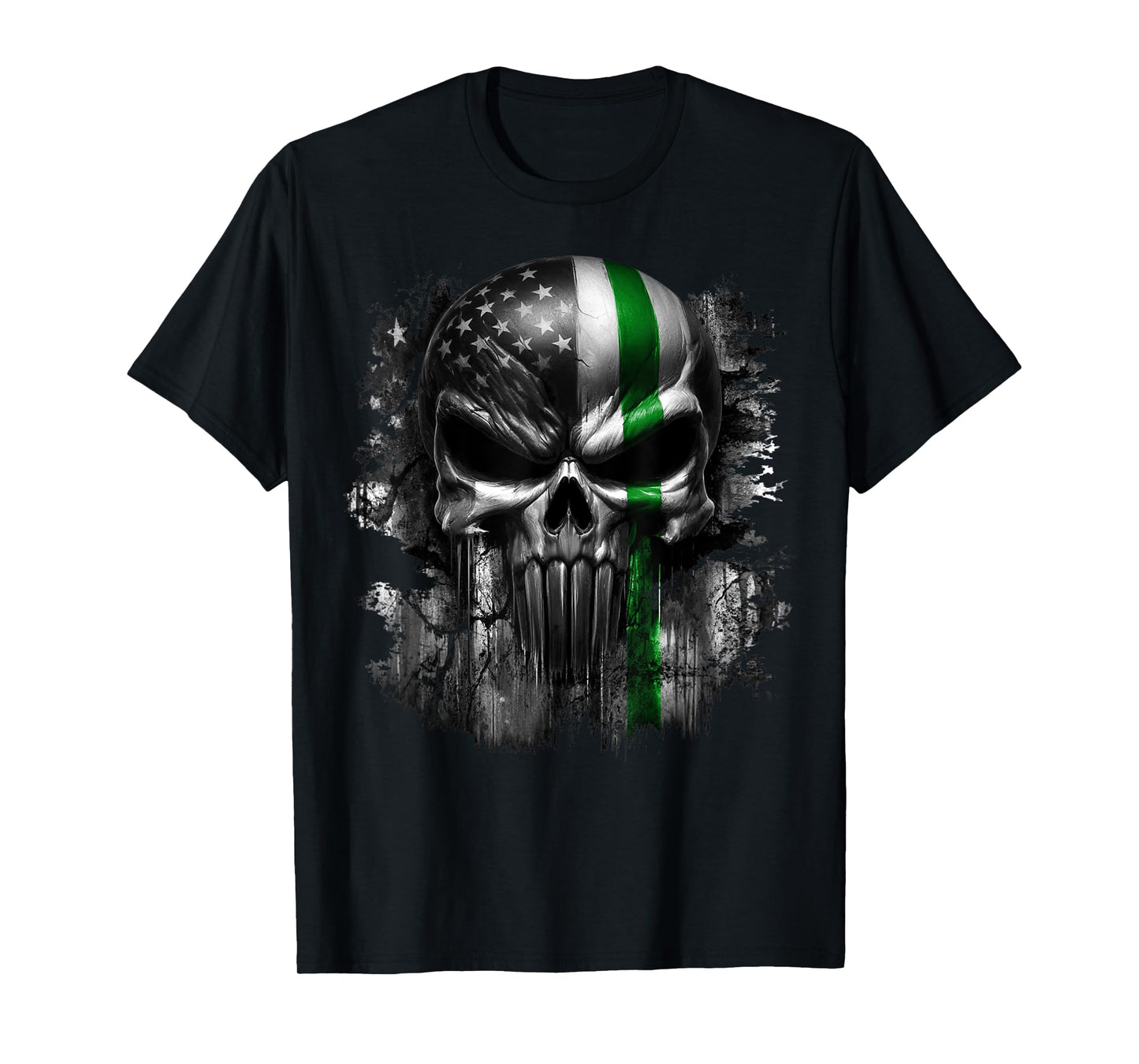 USA American Skull Patriotic Line Flag Grunge Graphic Women Men T-Shirt