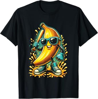 Banana Playing Baseball Meme Fruit Lover Baseball Player T-Shirt