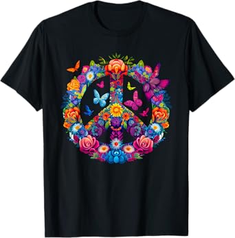Peace Love 60's 70's groovy Costume Colorful Flowers T-Shirt