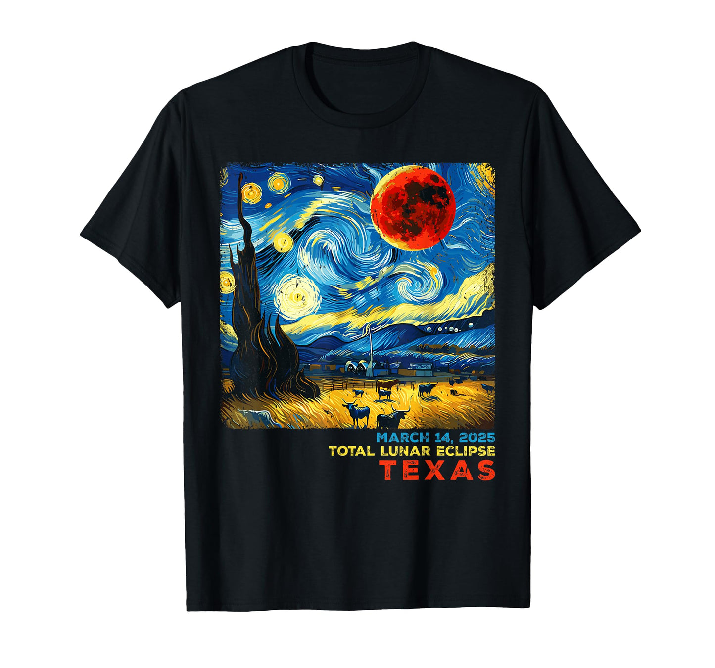 Retro Total Lunar Eclipse 14 March 2025 Texas Moon Eclipse T-Shirt