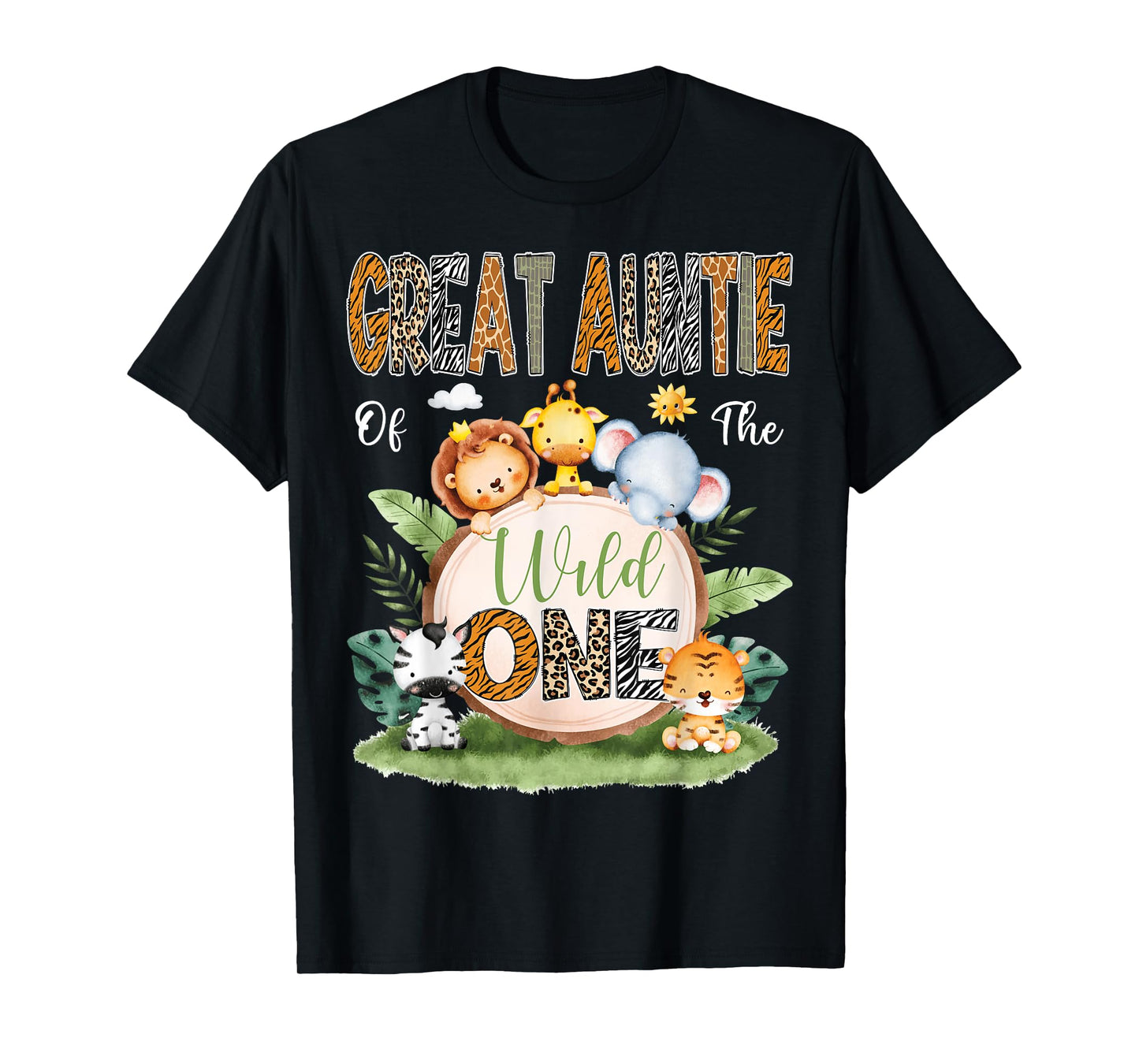 Great Auntie Of The Wild One 1St Birthday Kids Safari Jungle T-Shirt
