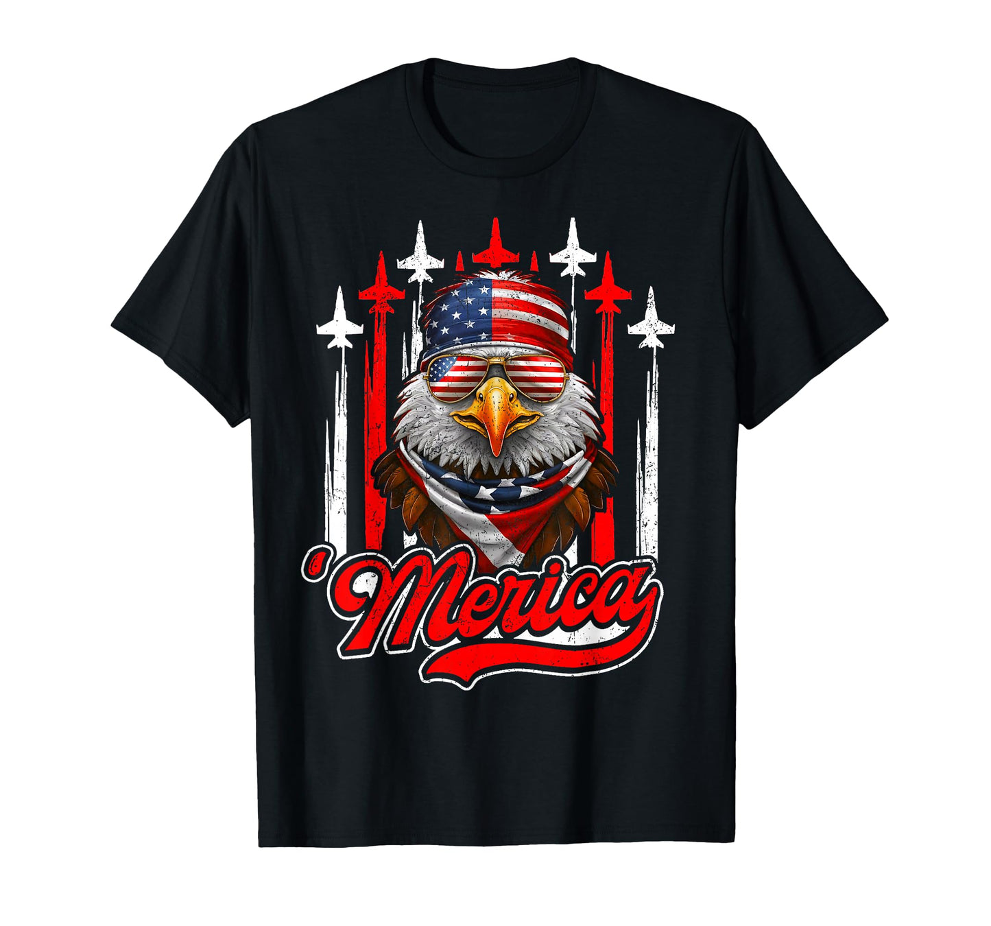 Merica Eagle Airplane 4th Of July American Flag Patriotic T-Shirt