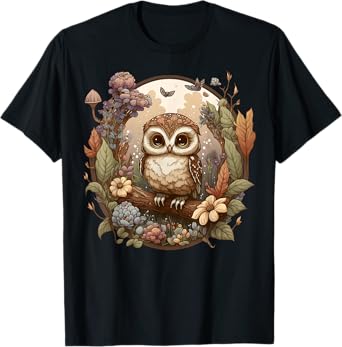 Cute Cottagecore Floral Owl Aesthetic Girls Women Graphic T-Shirt