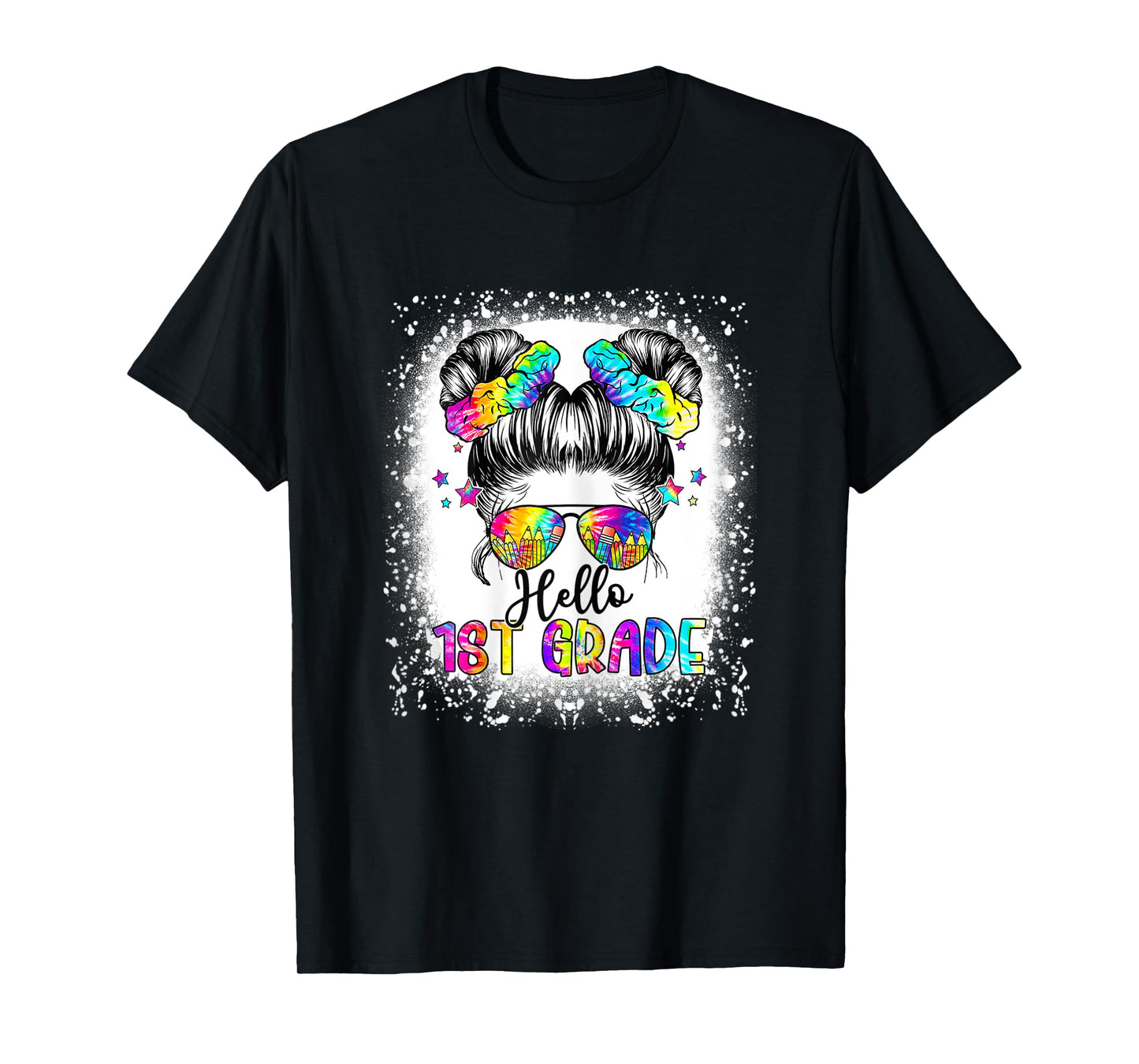 Hello 1st Grade Messy Hair Bun Girl Back To School First Day T-Shirt