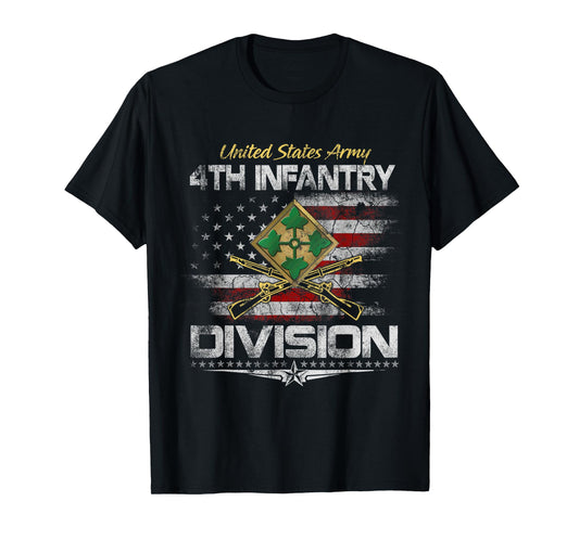 USA 4th Infantry Division Veteran Shirt Vintage Veterans Day T-Shirt