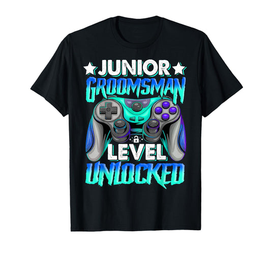 Gamer Junior Groomsman Level Unlocked Video Gaming Wedding T-Shirt