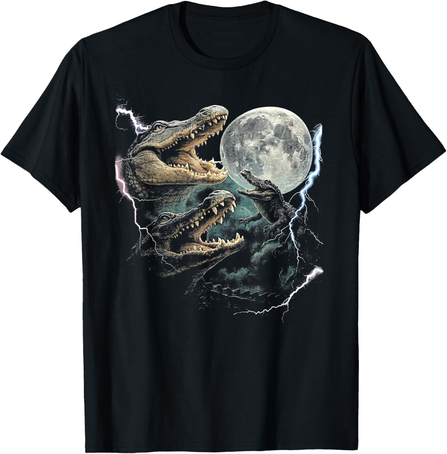 Three Weirdcore Crocodile At Moon Funny 90s Alligator T-Shirt