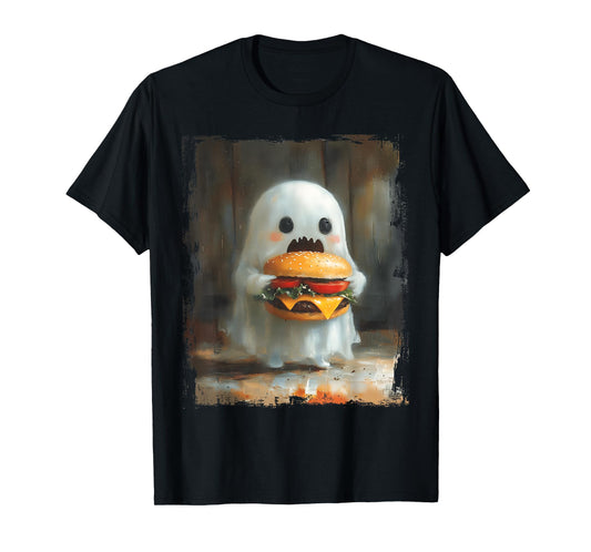 Cute Hamburger Ghost Eating Burger Halloween Food Lovers T-Shirt
