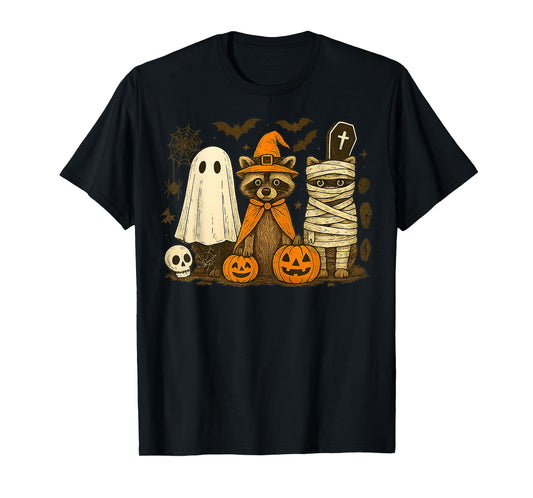 Halloween Raccoon Costumes Ghost Witch Mummy Men Women Kid T-Shirt