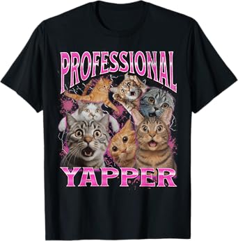 Professional Yapper Funny Cat Meme Bootleg Graphic 90s T-Shirt for Men Women