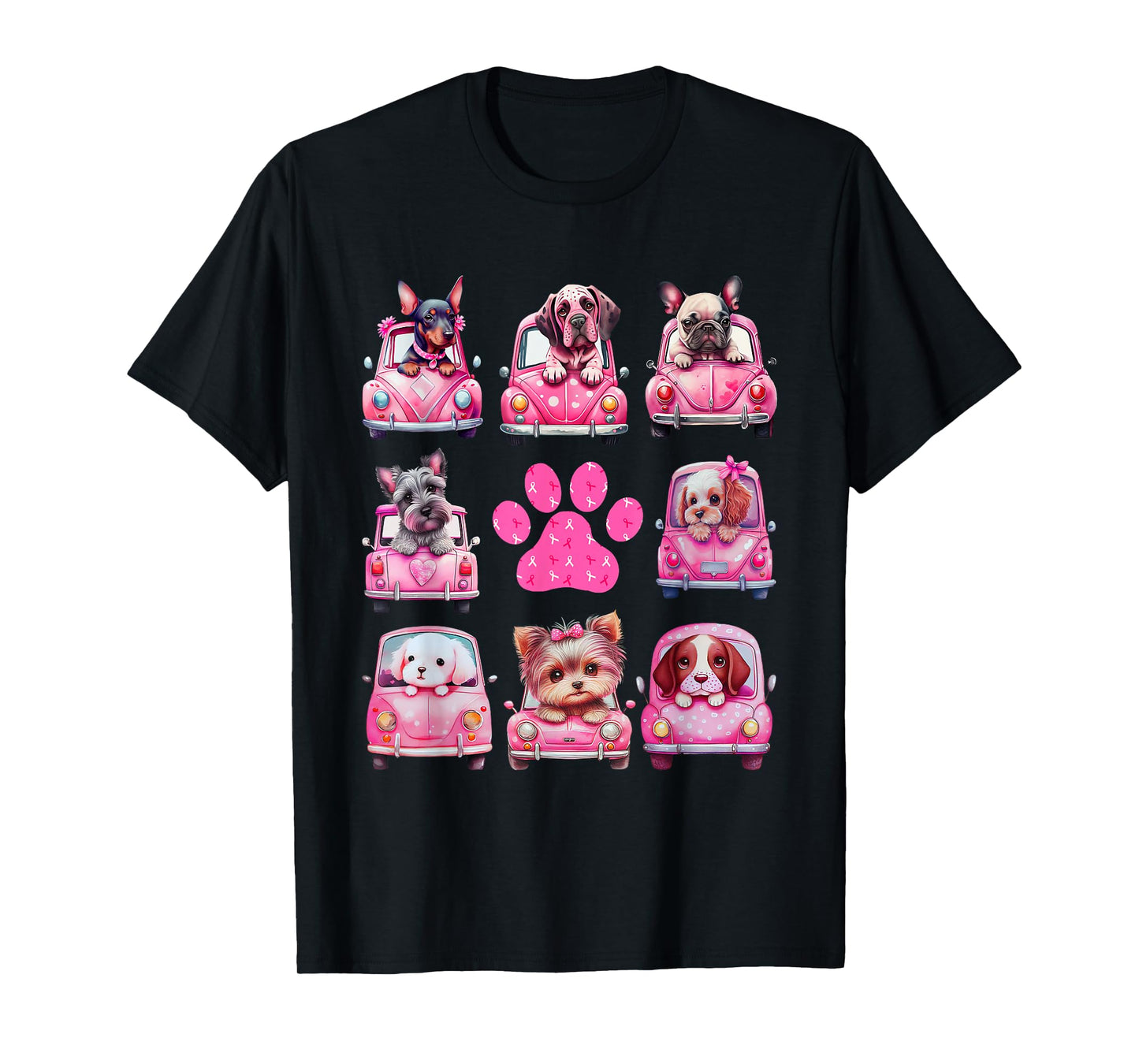 Breast Cancer Puppy Dogs Paw Print Cute Pink October 2024 T-Shirt