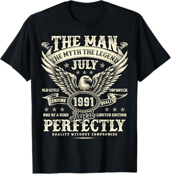 34 Year Old Legend Were Born In July 1991 Birthday Gifts T-Shirt