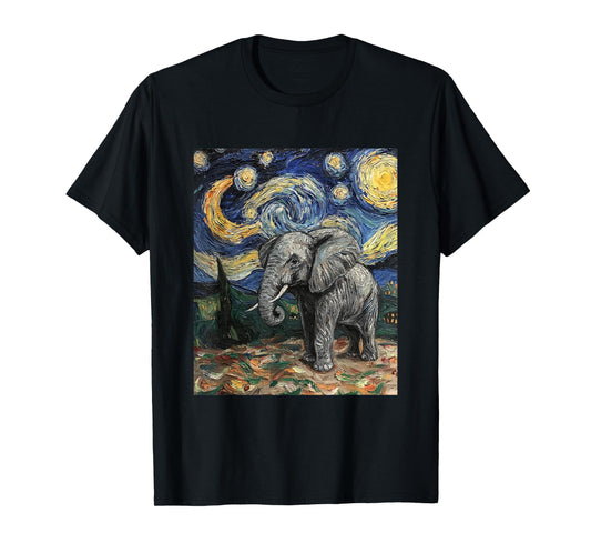 Cute Elephant Africa - Van Gogh Style - Starry Night T-Shirt