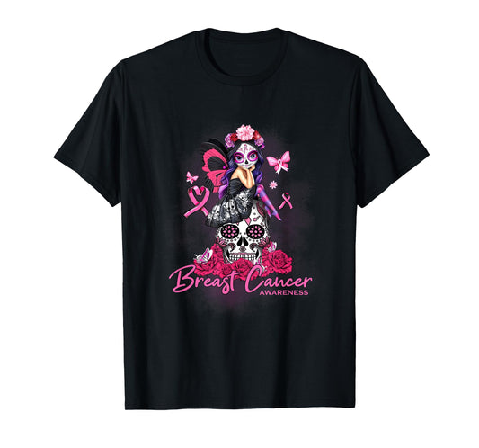 Sugar Skull Fight Breast Cancer Awareness Like A Girl T-Shirt