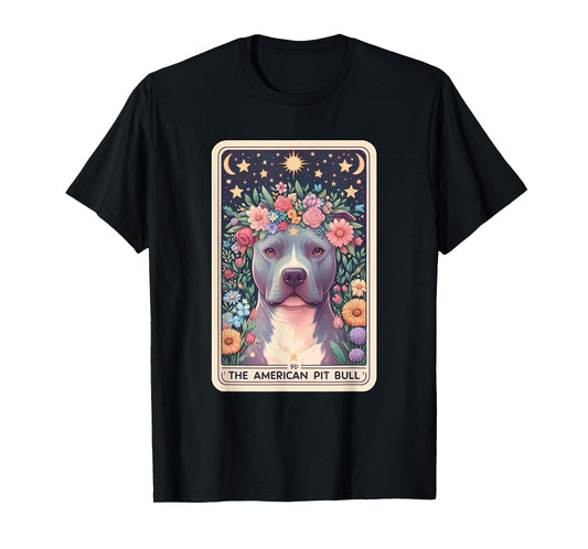 Pitbull Dog Floral Boho Flowers Tarot Card T-Shirt