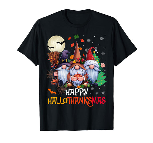 Happy Hallothanksmas Gnomes Lover Halloween Merry Christmas T-Shirt