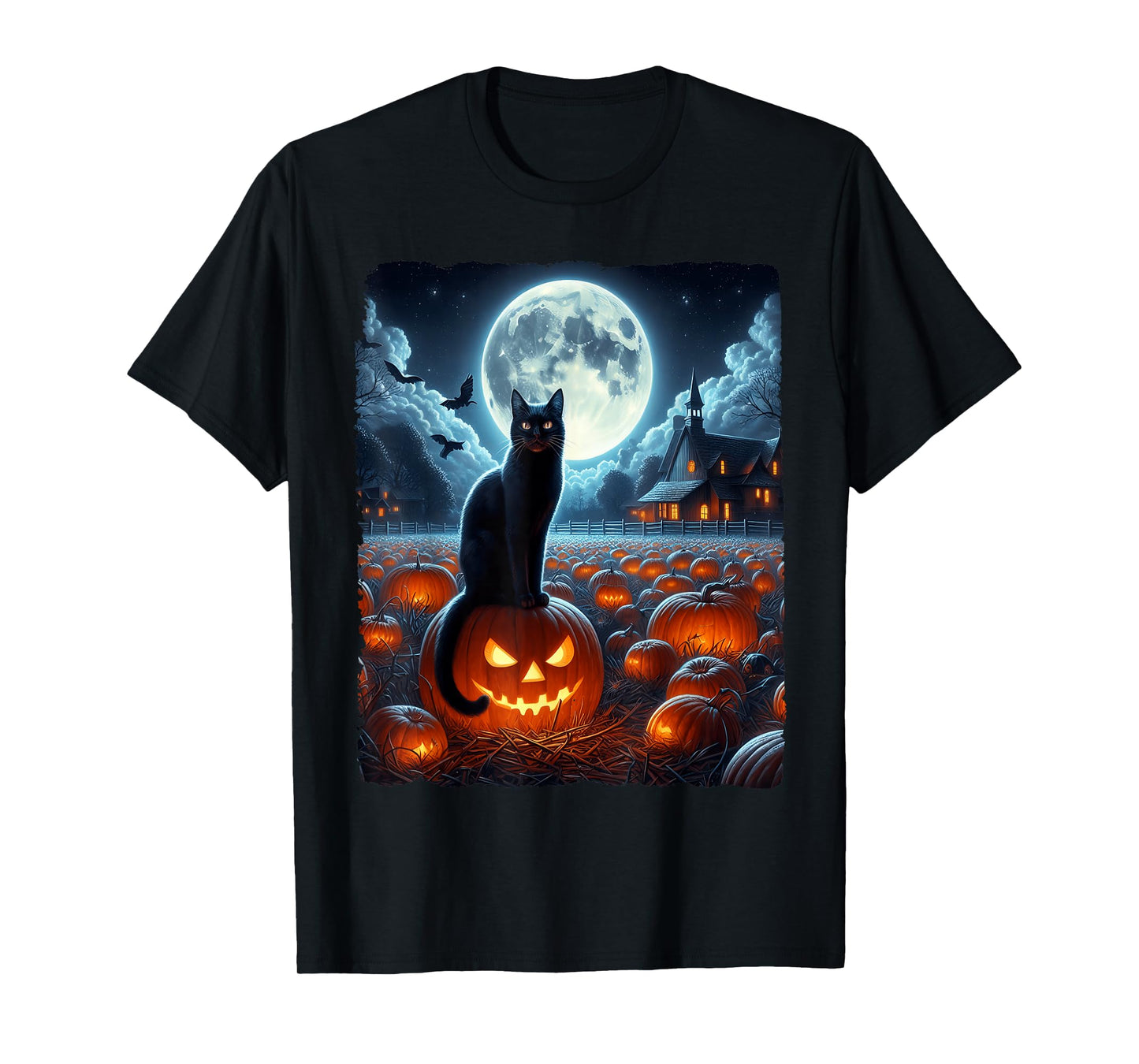 Black Cat Halloween Cat Lovers Starry Night Cat Van Gogh Cat T-Shirt
