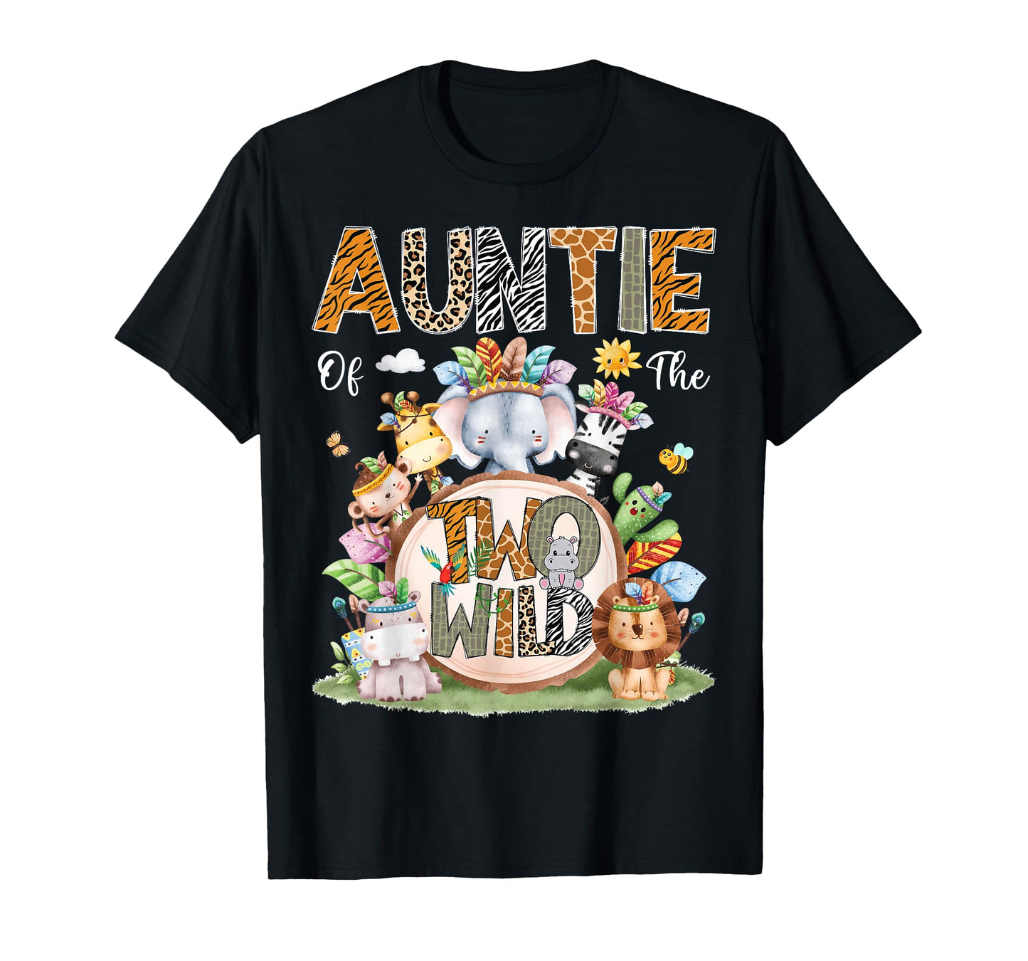 Auntie Of The Two Wild 2Nd Birthday Animal Safari Tribal T-Shirt