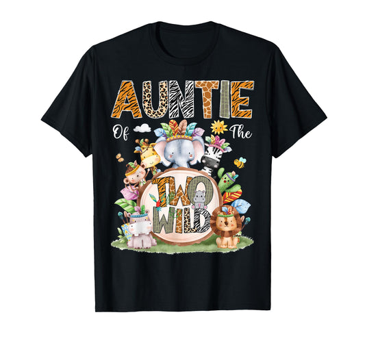 Auntie Of The Two Wild 2Nd Birthday Animal Safari Tribal T-Shirt