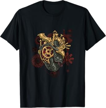 Steampunk Heart Robot Cosplay Scifi Mechanical Gears Anatomy T-Shirt