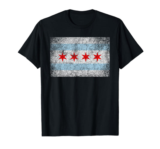 Chicago Flag Distressed Vintage Style Pride Men Women T-Shirt