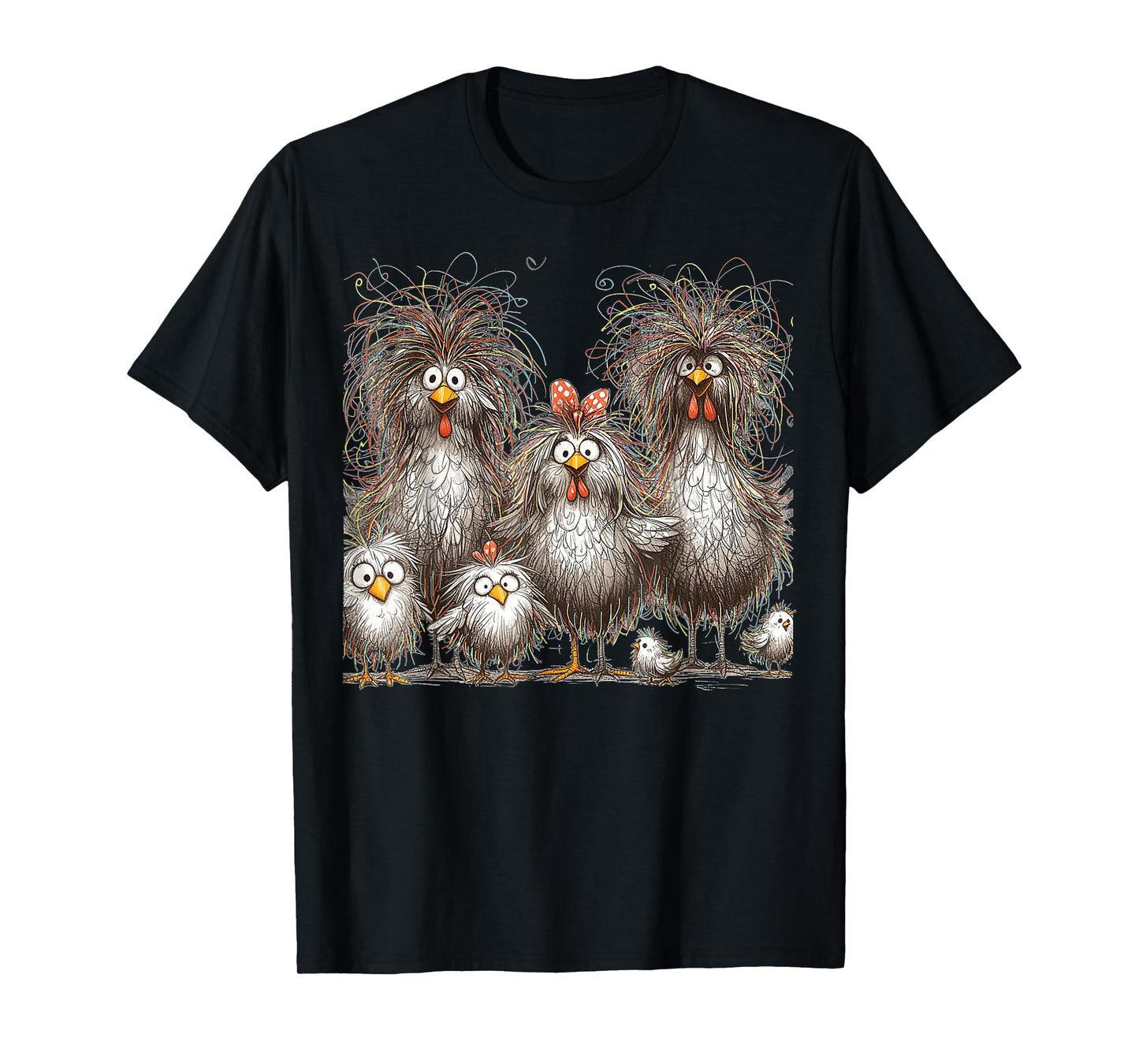 Eagerlys Colorful Funny Chicken Art, Crazy Chicken Family T-Shirt