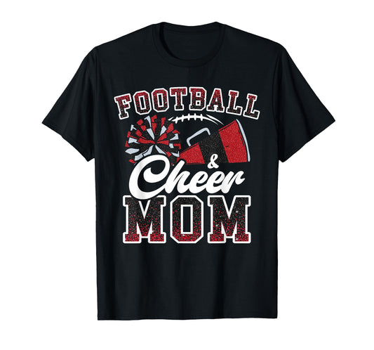Loud Proud Football And Cheer Mom Cheerleader Mom Mama Red T-Shirt