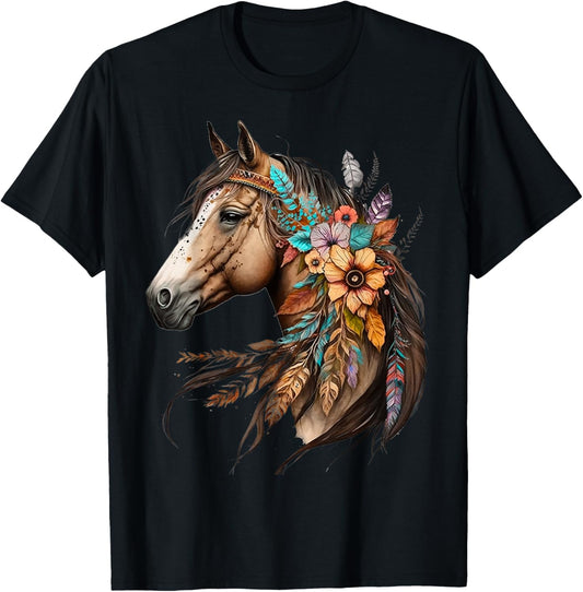Floral Wild Horse Country Horse Riding T-Shirt