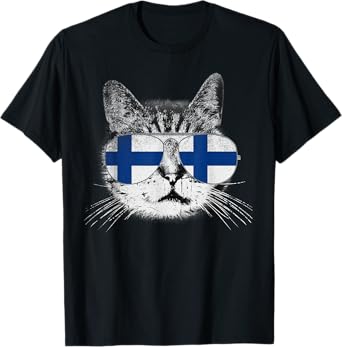 Finnish Finland Flag Country Roots Cat Lover Pride Gift Men Women Kids T-Shirt