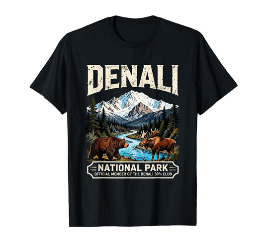 Denali National Park Bear Moose Wildlife Quote T-Shirt - T-Shirt | Black