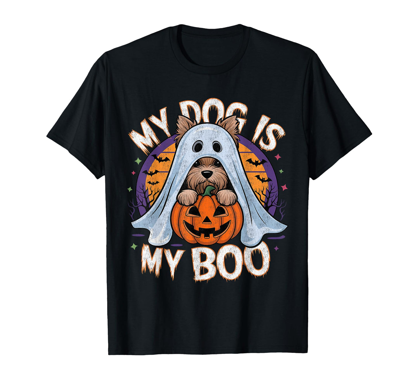 Retro Vintage My Dog Is My Boo Halloween Ghost Dog Costume Men Women Kids T-Shirt