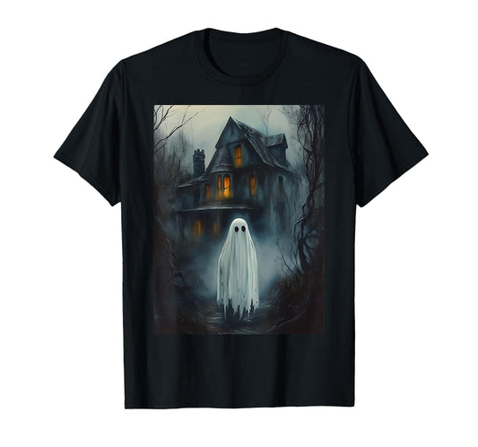 Vintage Haunted House Halloween Midnight Spooky Ghost Horror T-Shirt