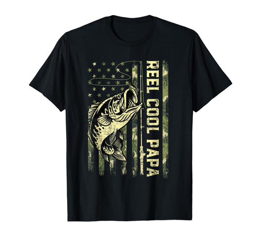 Reel Cool Papa Fisherman Camouflage Father's Day T-Shirt