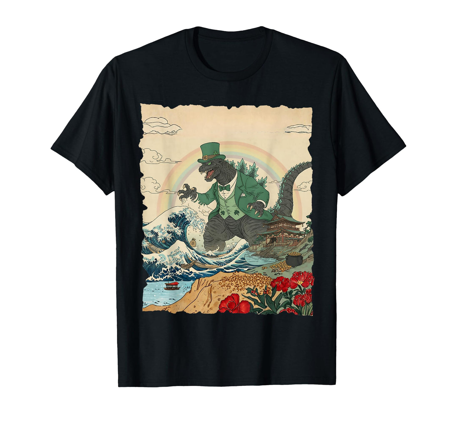 St Patricks Day Kaiju Monster Vintage Japanese Art Kaiju T-Shirt - T-Shirt | Black
