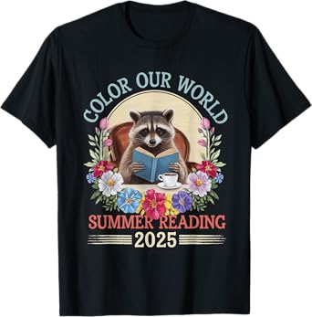 Color Our World Raccoon Summer Reading 2025 T-Shirt