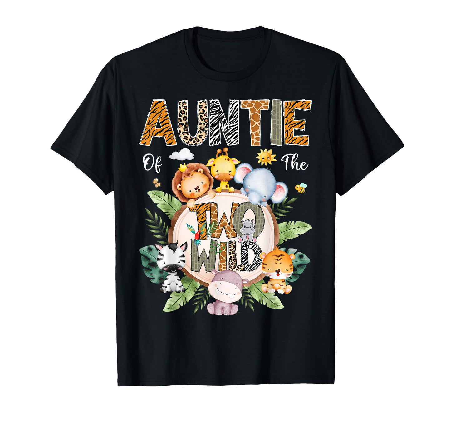 Auntie Of The Two Wild 2Nd Birthday Safari Jungle Animal T-Shirt