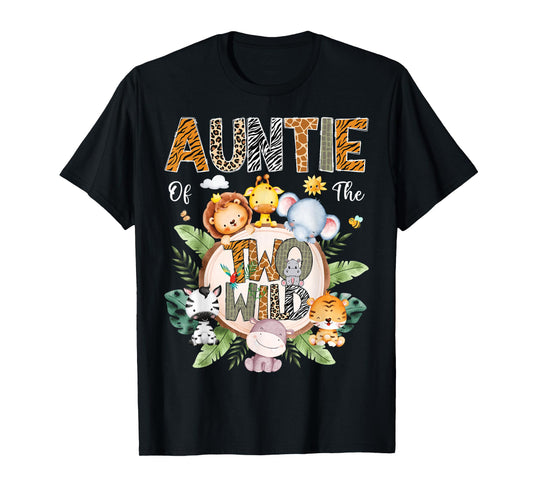 Auntie Of The Two Wild 2Nd Birthday Safari Jungle Animal T-Shirt