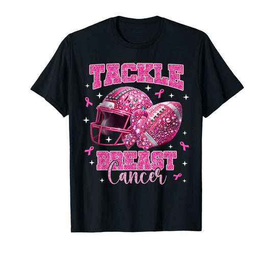 Tackle Breast Cancer Awareness Pink American Football Funny T-Shirt
