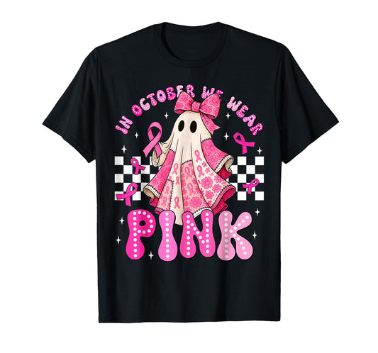 Breast Cancer Women Halloween in October We Wear Pink T-Shirt
