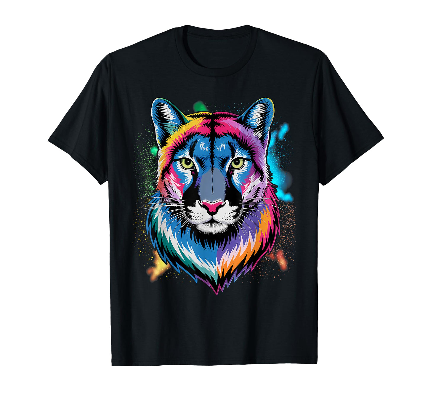 Puma Cougar Head Colorful Art Animals Watercolor Painting T-Shirt